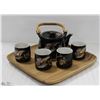 Image 1 : 5PC CHINA TEAPOT & CUP SET ON WOODEN SERVING TRAY