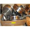Image 1 : BOX OF ASST. STAINLESS STEEL LUSTRECRAFT POTS & PANS & AN ELECTRIC FRYPAN