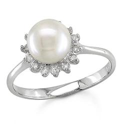 $2,999 Genuine 0.20 ct  Pearl & Diamond Ring 14K Gold