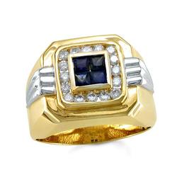 $5,999 Genuine 1.25ct Diamond & Sapphire Men's Ring 14K