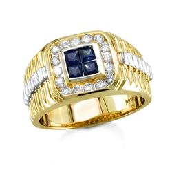 $4,999 Genuine 1.25ct Diamond & Sapphire Men's Ring 14K