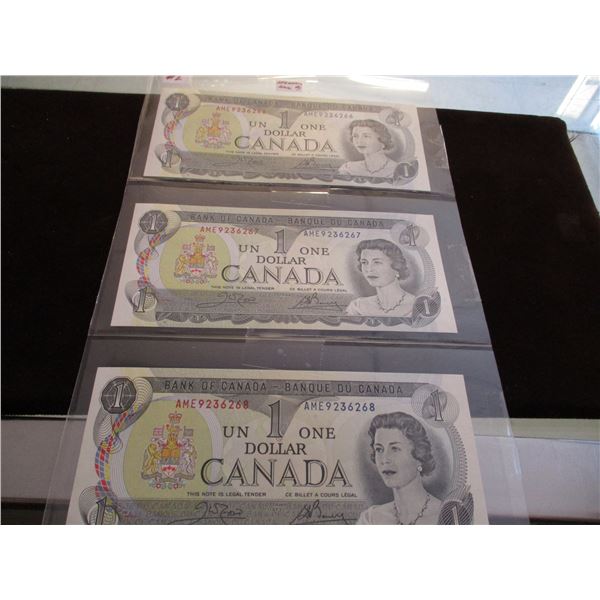 STOCK SHEET 1973 SEQUENTIAL SERIAL NUMBERS UNCIRCULATED LAST OF CANADA $1 BILLS
