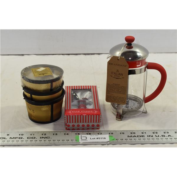 New French Press, Coffee Filters & Wine Stopper