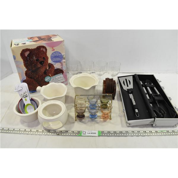 Teddy Bear Cake Pan, BBQ Set, Measuring Spoons, Shot Glasses, coasters