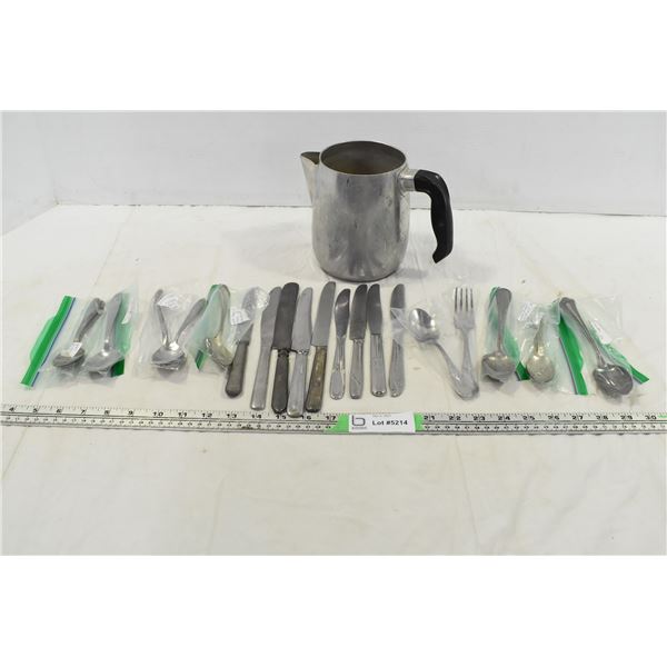 Metal Kettle & Vintage Silverware