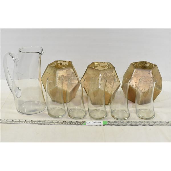 Curved Water Pitcher & Glasses + Ornaments