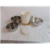 Image 1 : Ceramic Spoon holder + (10) Metal Mixing Bowls - 4 aluminum (appear new) + lazy susan with crock