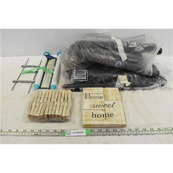 Vacuum Hoses, wood clothes pins, Home Sweet Home Sign, Misc.