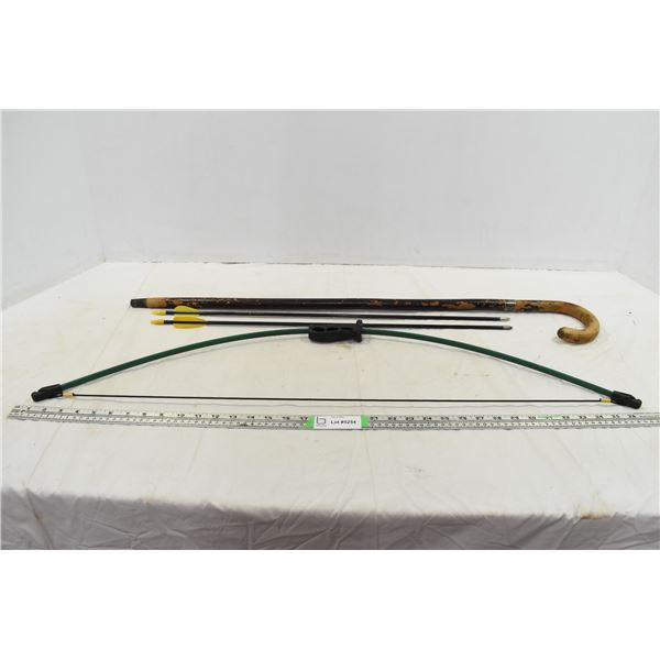 Bow, Arrows & Wooden Cane