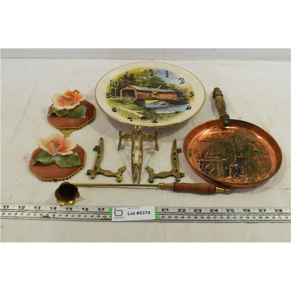 Plate Clock, Copper Decorative Pan, Misc. Items