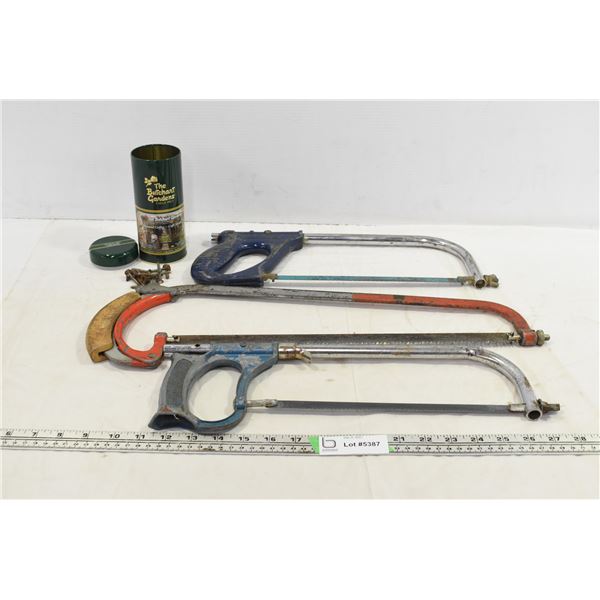 3 Hand Saws & Tin w/ Screws