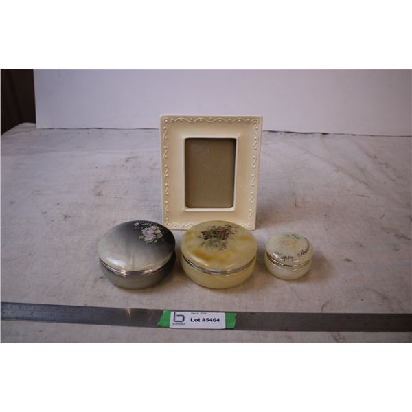 3 Alabaster Trinket Boxes,New picture frame