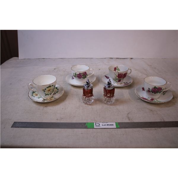 Tea Cups with saucers,Salt&Pepper shakers