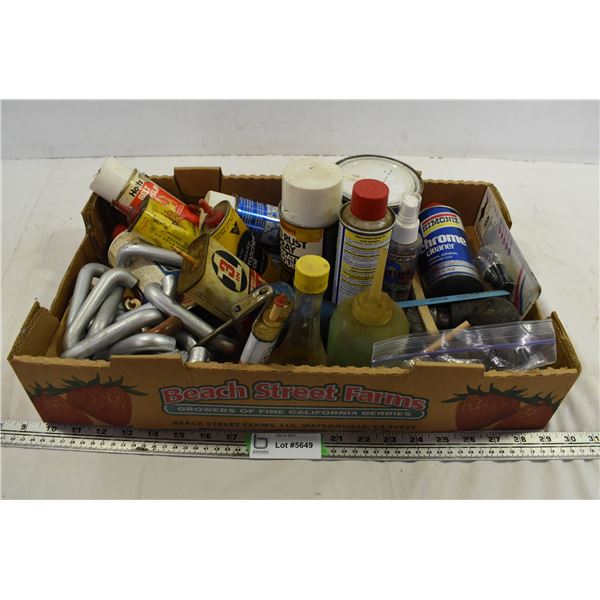Assorted Garage Items: oils, lubes etc, drawer handles