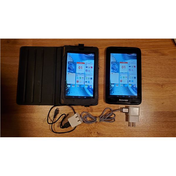 (2) Lenovo Tablets (working) with chargers - one has hairline cracks but touchscreen works fine