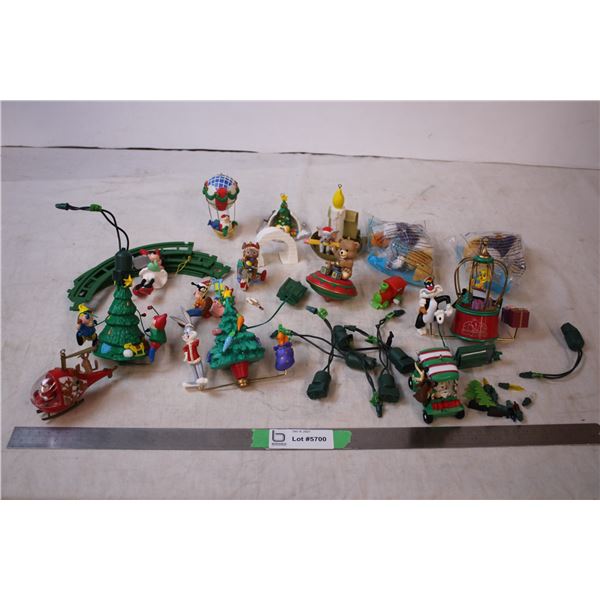 Disney ornaments-(mostly ornamotions). mini train set, McDonalds Donald ducks