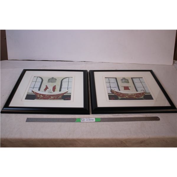 2  Framed glass bathroom pictures