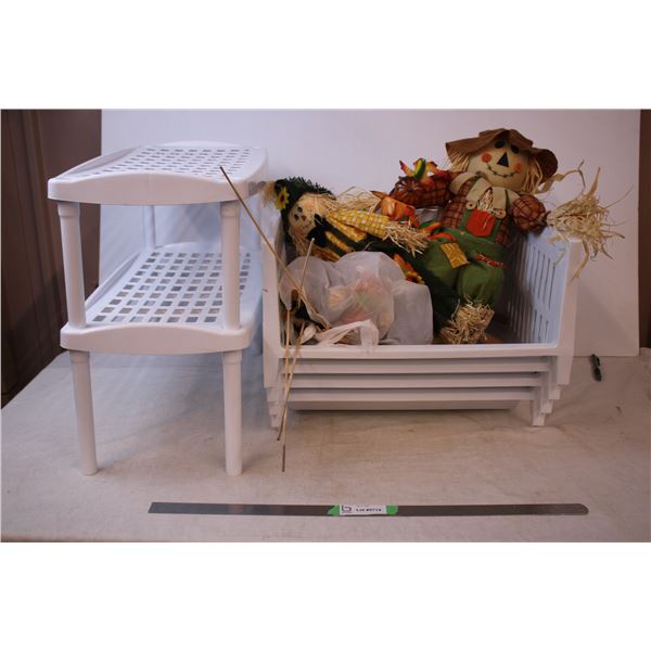 *Storage shelf and stacking bins, fall decor