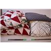 Image 1 : Handmade quilt(lined)Queen, blue beach blanket, white/branches King Duvet, cream couch blanket