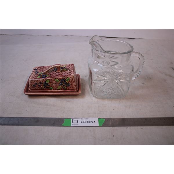 Glass Pitcher,Rust Butter dish