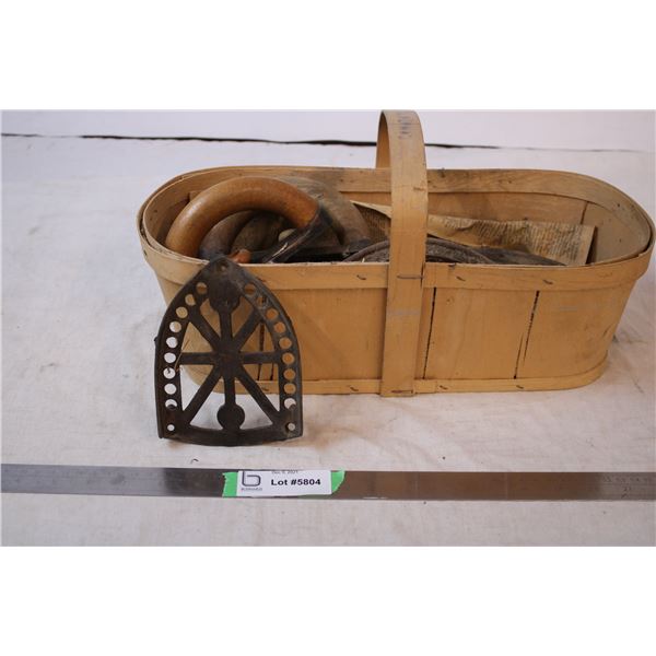 Sat irons Trivet Vintage wooden apple basket