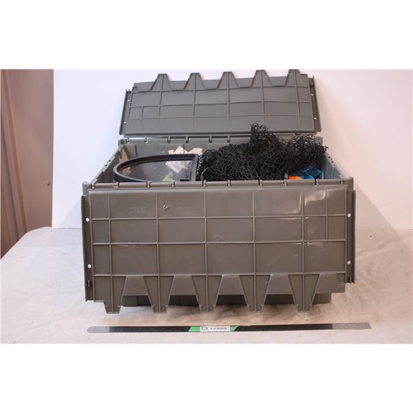 *Grey Tote with fish Tank,misc items