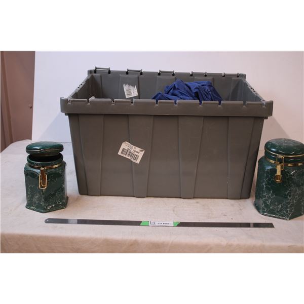 *Grey Tote with storage jars,Misc itmes