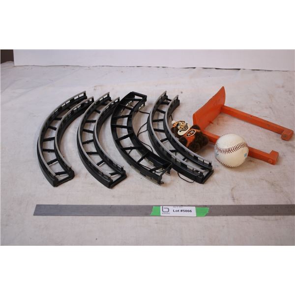 mini A&W plush, baseball, misc items