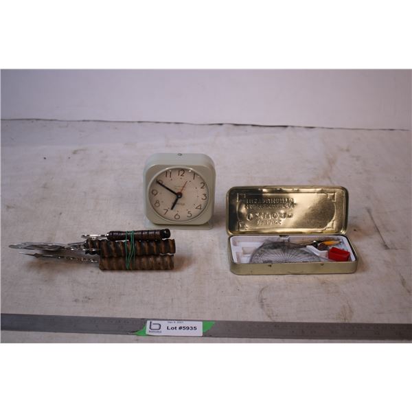 Bar tending utensils,alarm clock,Math set