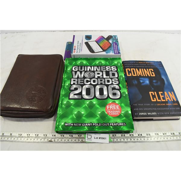 Travelling Bible, Pill organizing wallet, "Coming Clean" book, Guiness world records