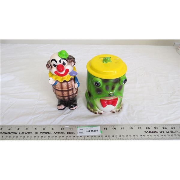 Clown + Frog coin banks - missing 1 plug