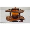 Image 4 : Amber glass humidor with wood holder + vintage pipe