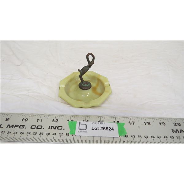 vintage onyx marble with brass swan ashtray