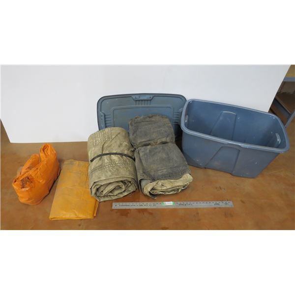 *plastic tote with 4 tarps