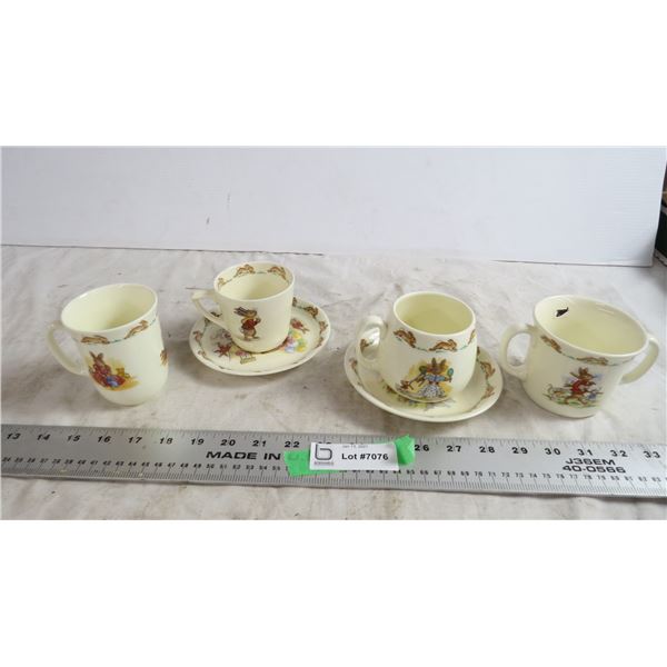 Royal Doulton Bunnykins cups + saucers (double handled cup)