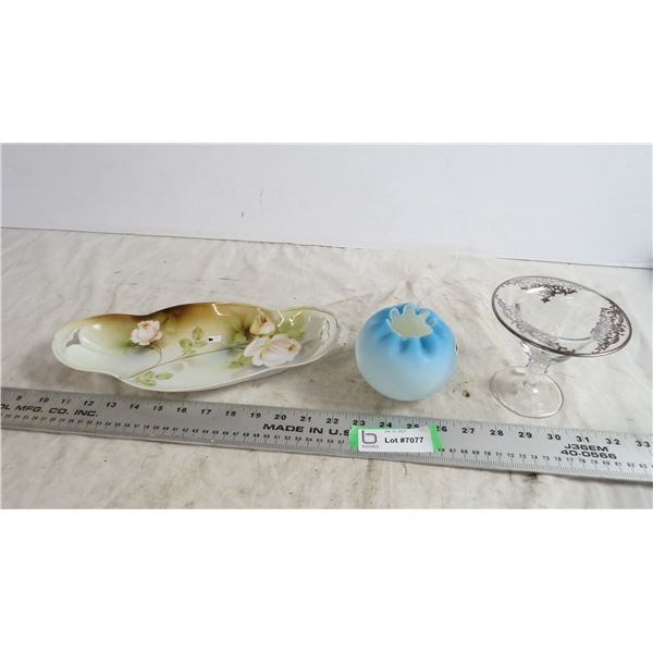 vintage Germany dish. Vase. SIlver inlay? dish