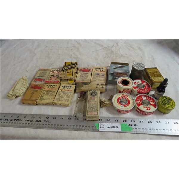 vintage dyes, tapes, containers