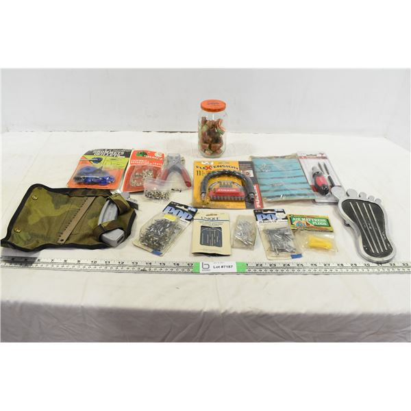 Saw, Assorted Rivets/Grommets, Copper Elbows, Misc.