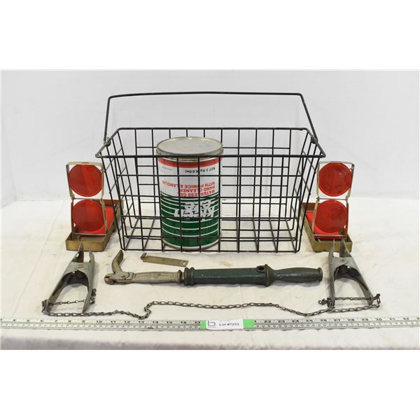 Basket, Oil Can, Reflectors & Nail Puller