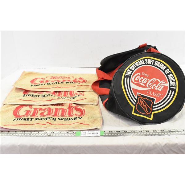 Grants Finest Scotch Whiskey Towels & Coca Cola Duffle Bag