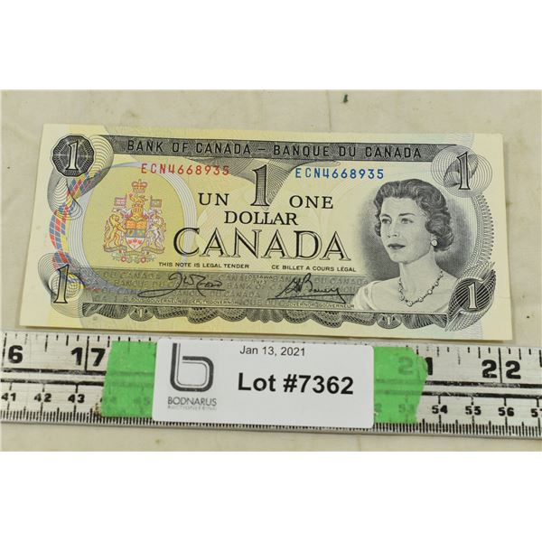 1973 Canadian $1 Bill – Very Good Condition (small tear in bottom right corner, appears crease-free!