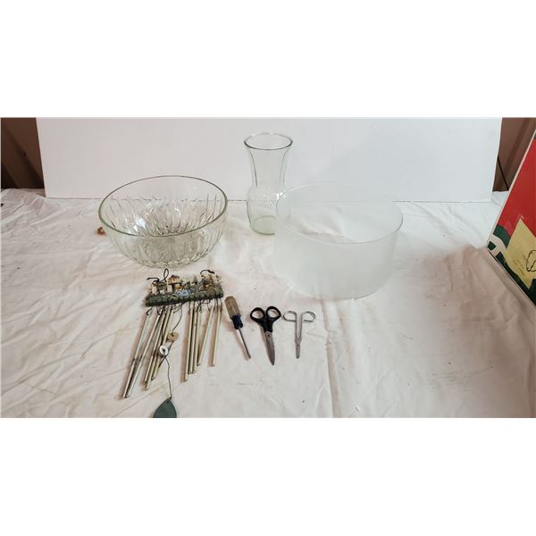 Wind Chimes, Vase, Bowls & Scissors