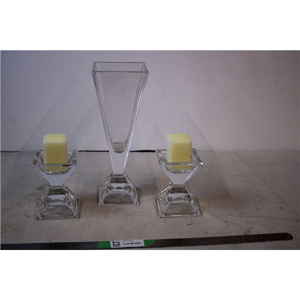 Co-op Glass Candle & Vase set-sturdy and heavy