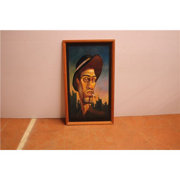 *Wooden Framed Art- Smoking Guy  36x21