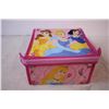 Image 2 : Disney Princesses Storage Box, Bin with Barbies and Barbie clothes & accessories