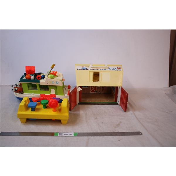Vintage Fisher Price Little People: Barn, Houseboat & pieces. Hammer toy set & Pirate Mickey Mouse