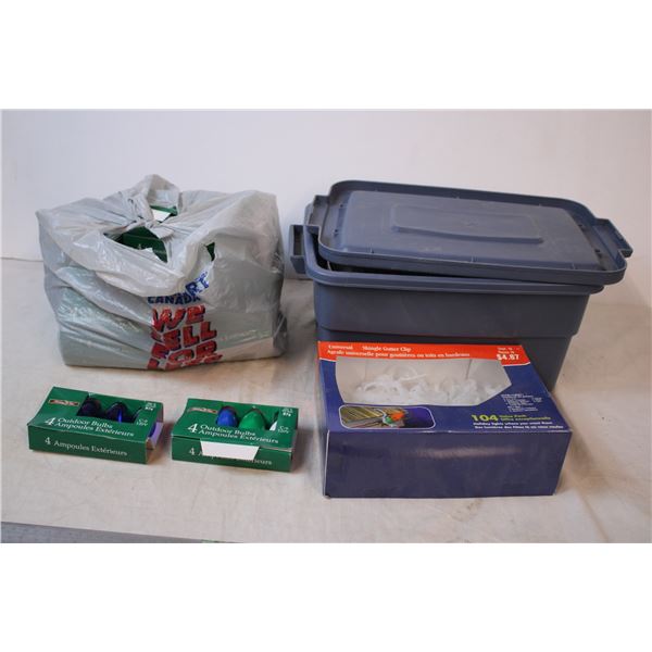 Tote with New Christmas Bulbs, Shingle Gutter Clips