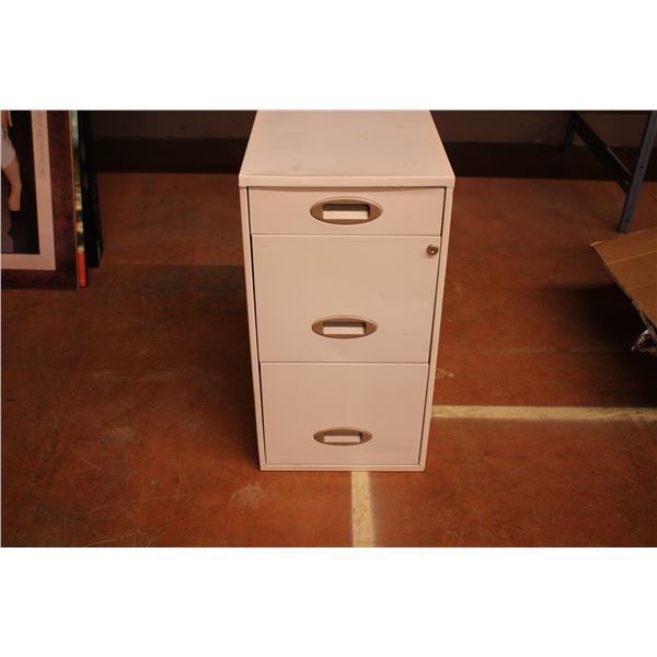 *white Filing Cabinet with keys and 13 file folders  27Hx14Wx18D