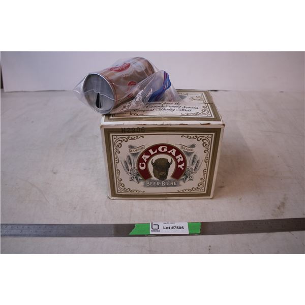 6 Pack of Calgary Beer Bottles - Sealed/Full,opener Beer can