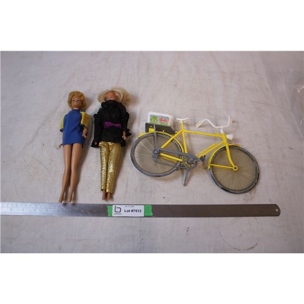 2 Vintage Barbies and Bike